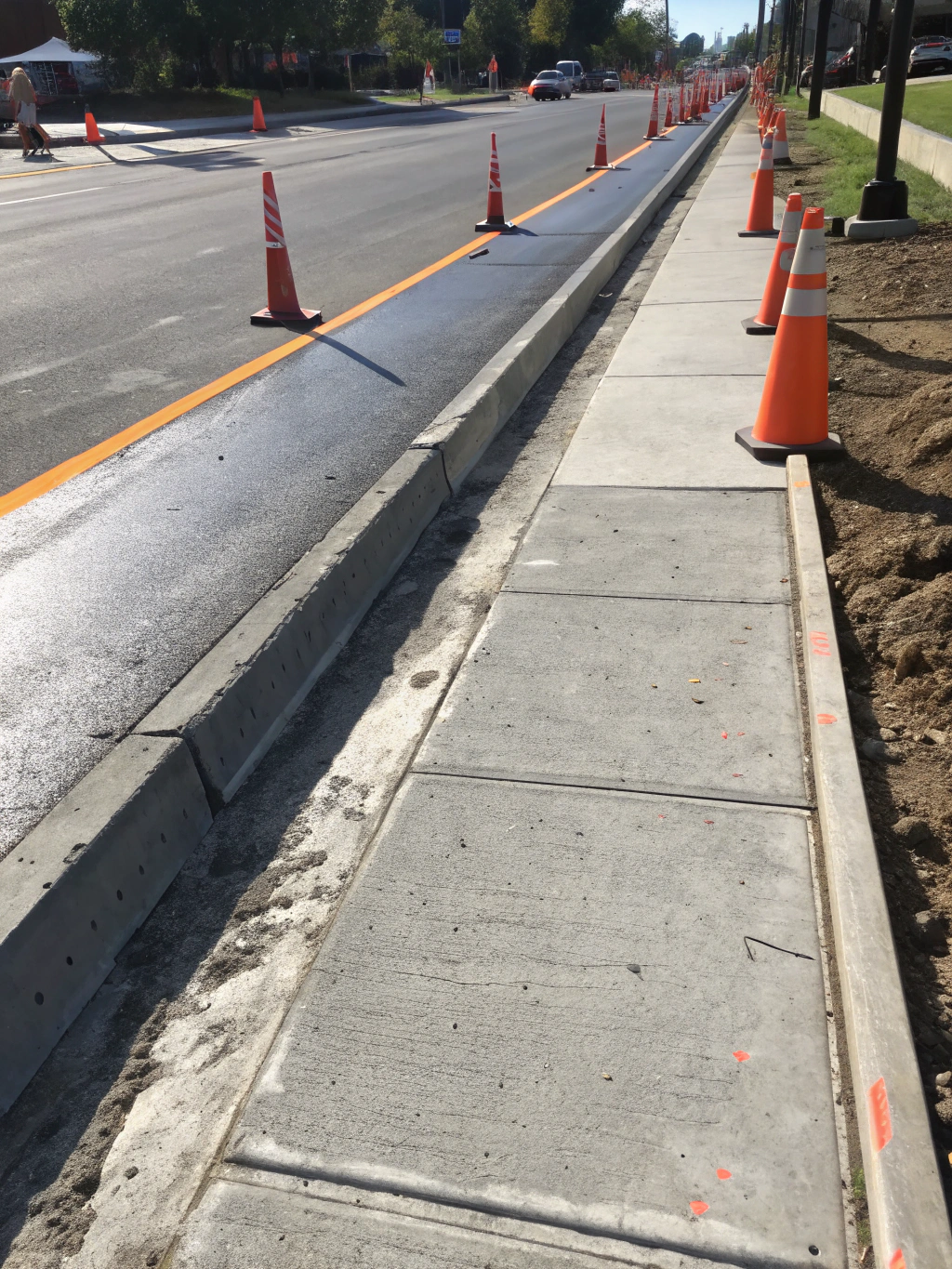 Freshly poured concrete curb and gutter